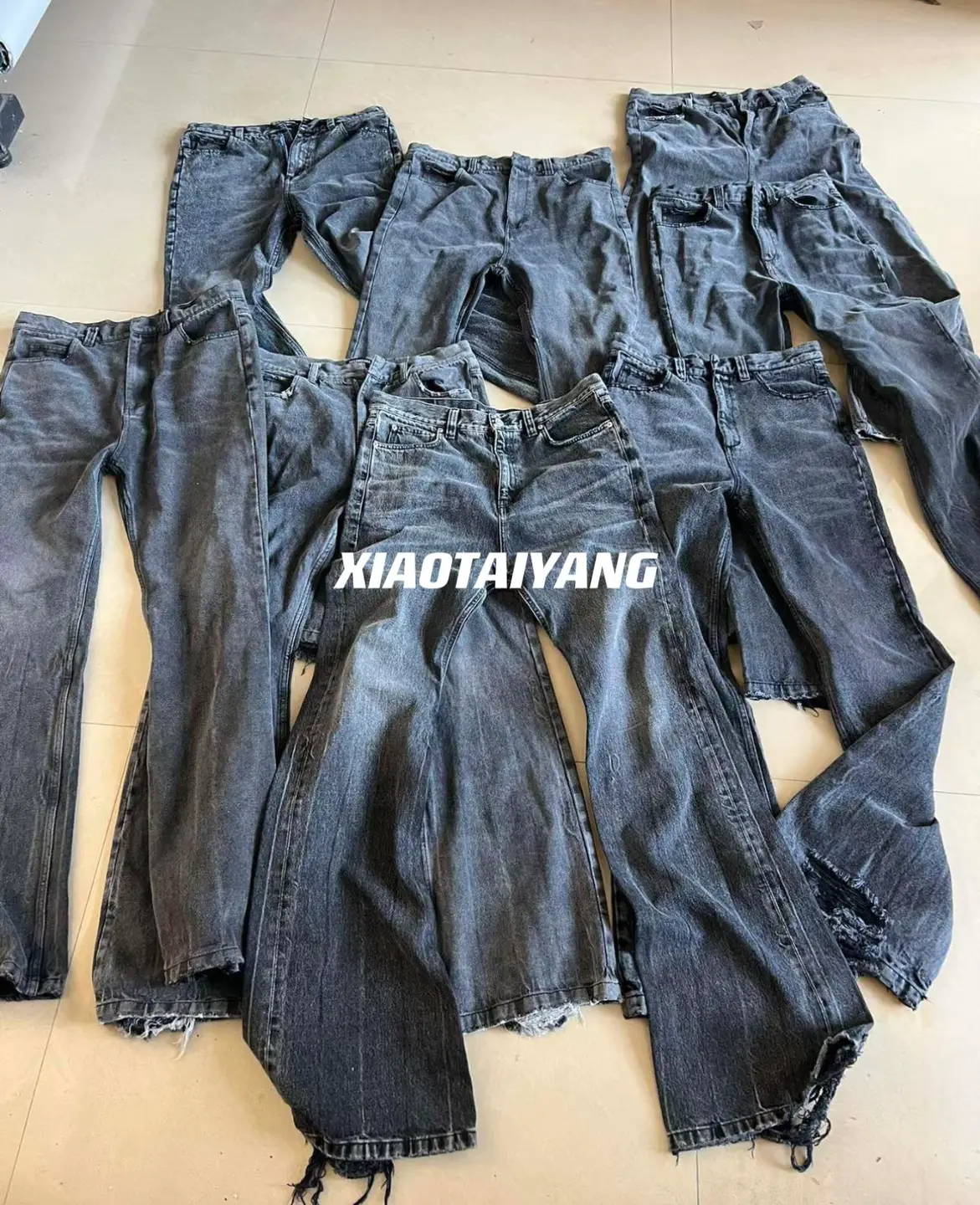 Paris style 22FW Flared Trouser black gray low waist slightly flared, damaged 91yxng jeans of the same style