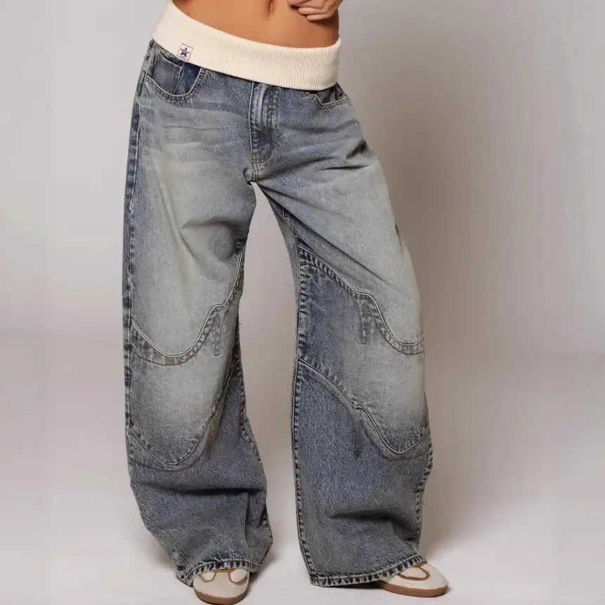 American Retro Street Washed Distressed Blue Jeans for Men and Women Straight Loose Design Casual Jeans