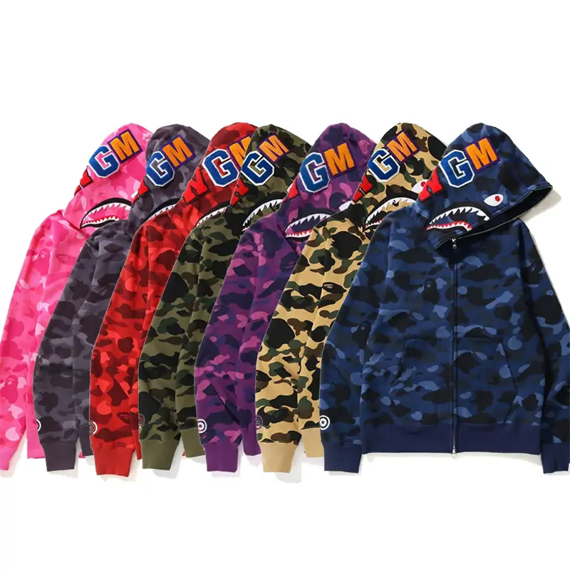 Trendy Brand Ape Hooded Sweatshirt Heavyweight Pure Cotton Shark Ape Shark Camouflage Zipper Jacket Luminous Parent-Child Outfit Winter