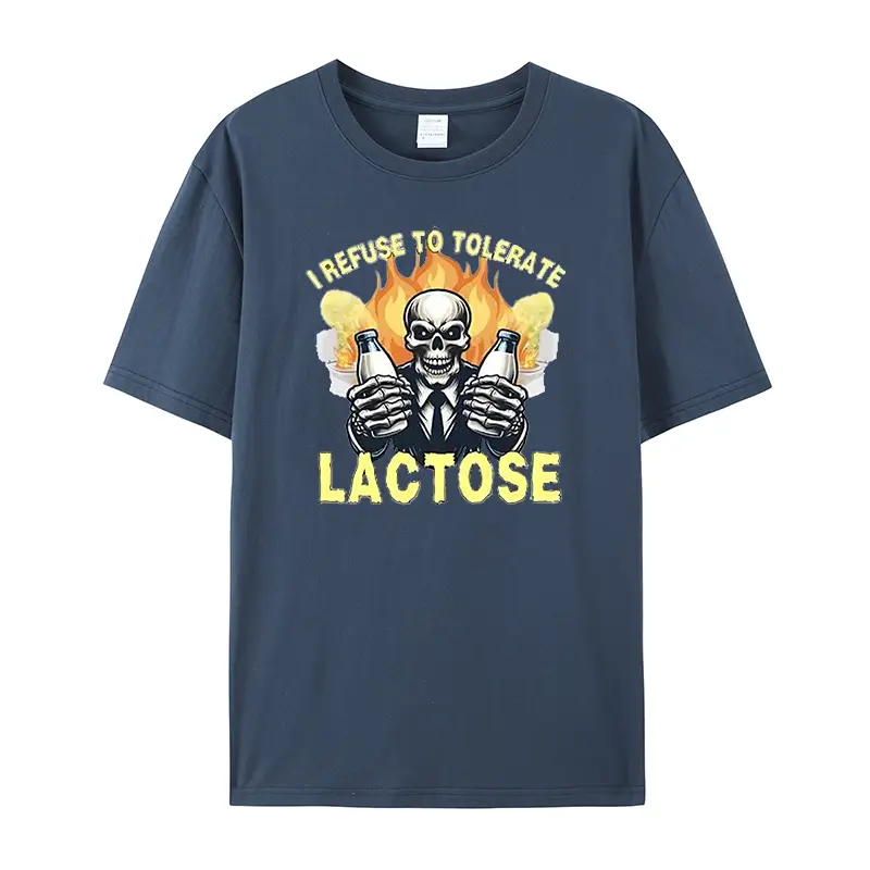 2025 Summer Short Sleeve Skull I Refuse to Tolerate Lactose Crewneck T-Shirt Unisex Both Available Loose Easiest for match