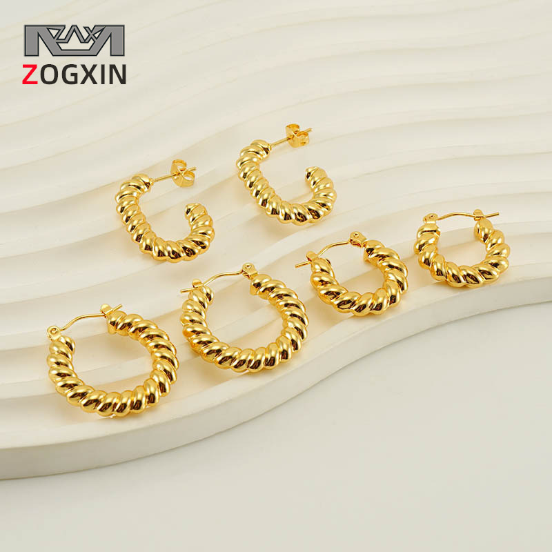 European and American INS style stainless steel earrings twisted twist earrings niche design titanium steel spiral pattern earrings
