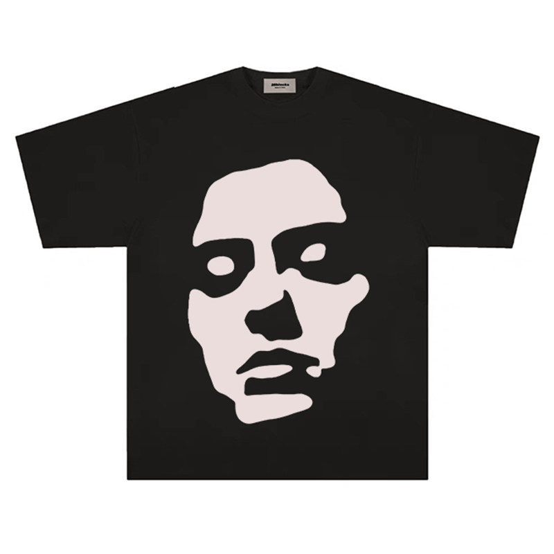 Drawing Face American Retro Style Depicting Men and Women Printed Trendy Brand Face High Street Loose and Versatile Tee