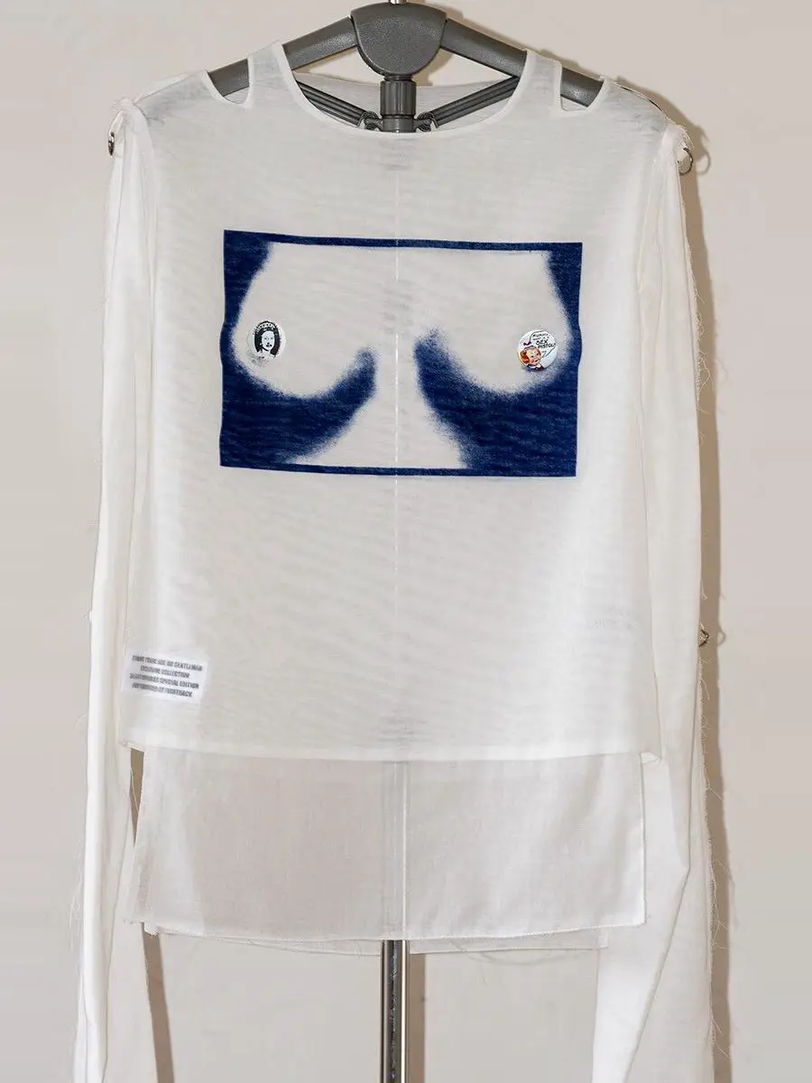 Fb Counter-Culture Muslin Shirt Mesh Long-Sleeve Bold Punk Subculture Sexy Retro Formal Corset