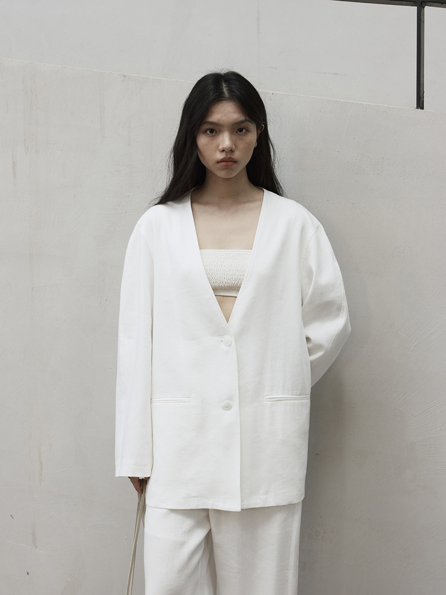Love and Nancy Thirteen Lines 2026 Spring/Summer Korean Style High-End Elegant Commuter V-Neck Linen Blazer 04148