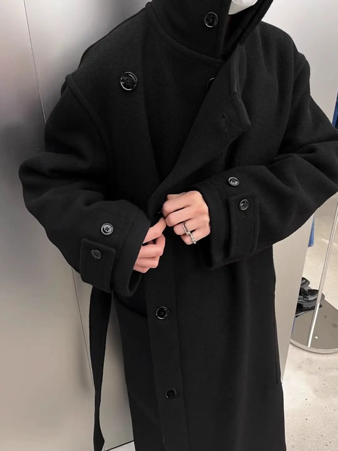 High-End Silhouette Mid-Length Over-The-Knee Double-Sided Woolen Coat for Men in Autumn and Winter Thickened Casual Woolen Windbreaker Jacket
