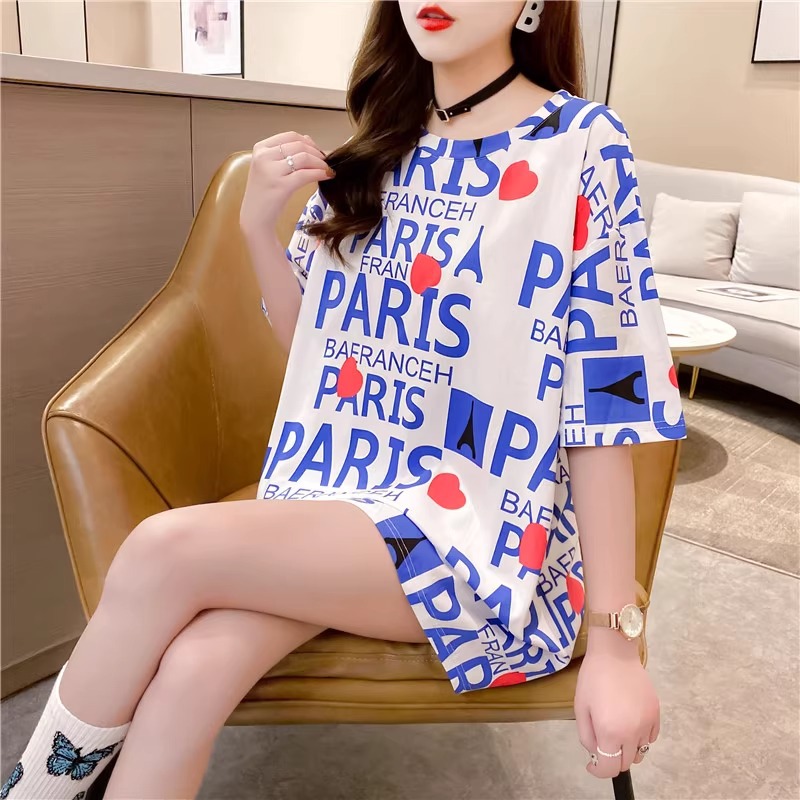 2026 Summer New Korean Style Trendy Letter Ins Fashion Versatile Short-Sleeve T-Shirt Loose Mid-Length Women's Top