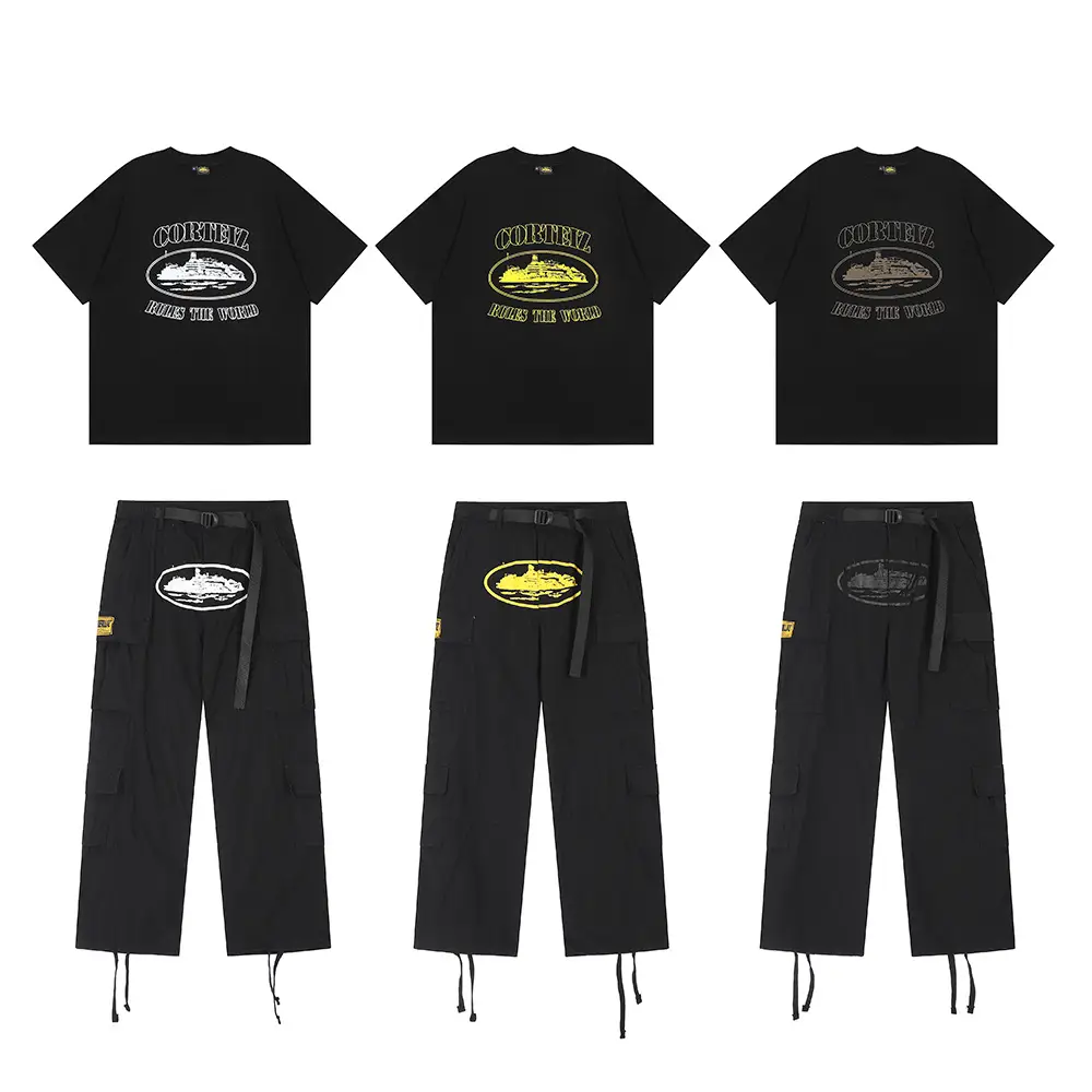 New Multi-Pocket Side-Button Loose Casual Cargo Pants Japanese Style Trendy Sports Straight-Leg Jogger Pants