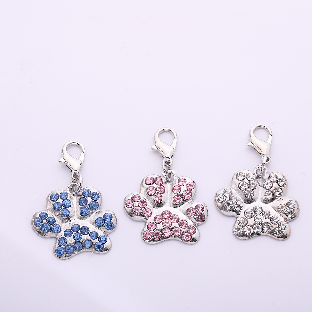 New Pet Collar Dog Brand Footprint-shaped Diamond Pendant Zinc Alloy Jewelry Pendant Anti-lost Engraving Card