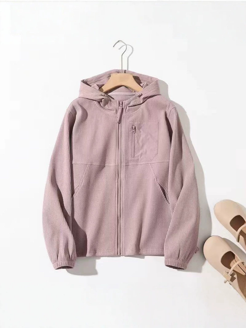 2026 Spring Women's Long-Sleeve Cardigan Loose Casual New Style Jacket College Style Waffle Hooded Top