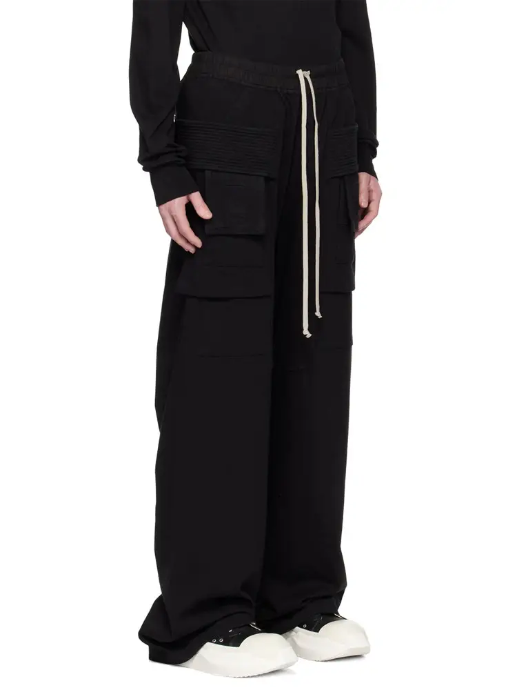 Oneofyou Dark Plain Solid Color Double-Ring Wide-Leg Pants for Men, Ro Style High Street Loose Stacked Effect Long Pants Trendy