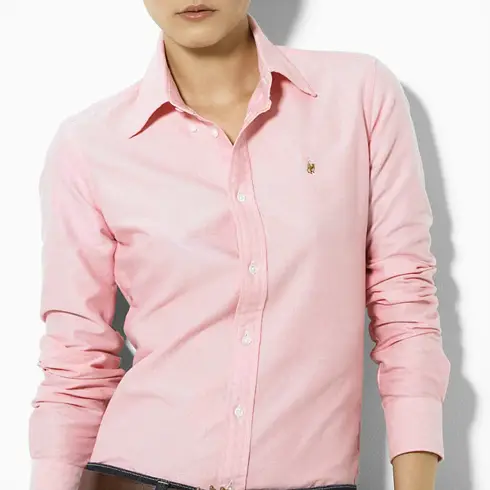 Us Size 10/12 Classic Oxford Spinning Small Color Label Super Slim silm pure cotton Mother-Of-Pearl Button Long sleeves Women's Shirt