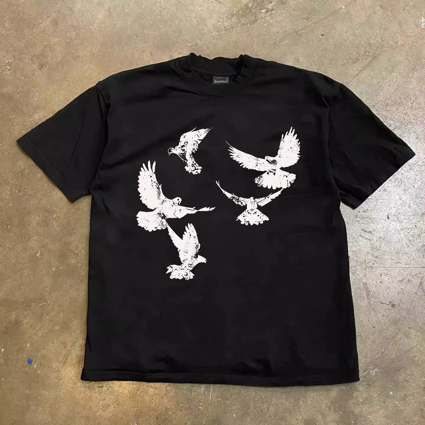 BuettiKer 2026 Summer American style new short sleeved T-shirt with white dove print casual men's and women's couple's top