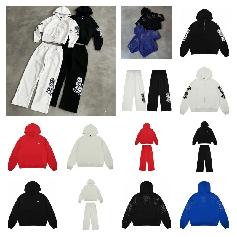 6PM Express Amazon source 2025 Europe and the United States tide brand embroidery hot drill loose zipper sweater Y2K hip-hop street