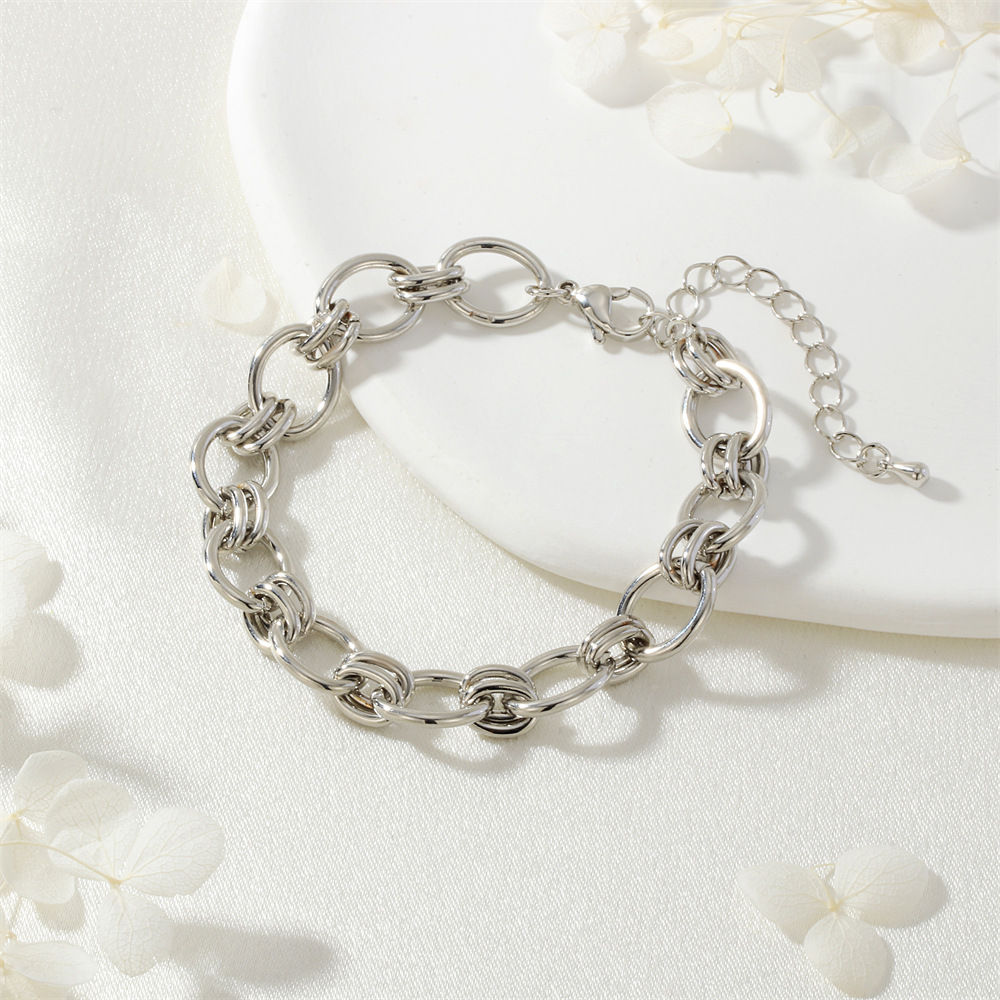 Simple Line Sense Cool Wind Heavy Metal Wear Industrial Style Street Punk Motorcycle Cross Chain Double Ring Bracelet