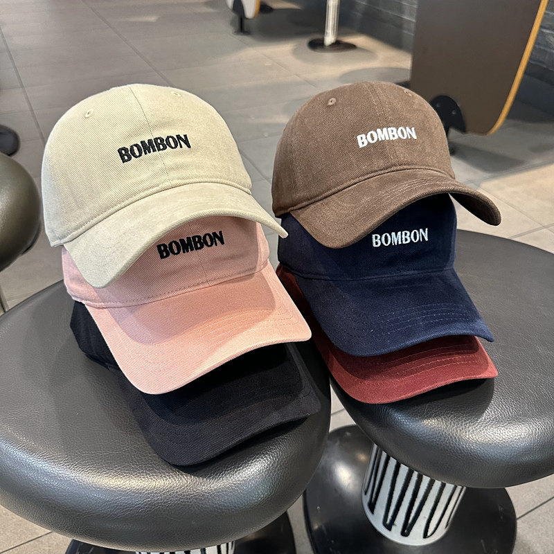 Women's Korean-Style Versatile Bombon Lettered Brushed Baseball Cap for Street Wear, Face-Flattering, Sun Protection, and Makes the Face Look Smaller