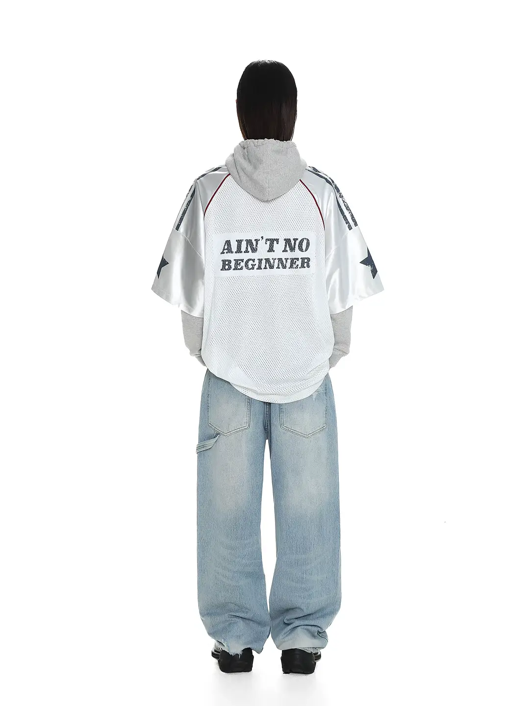 Masonprince American Plaid Mesh 90 Graffiti Star Badge Style Football Jersey Loose Short Sleeve T-Shirt