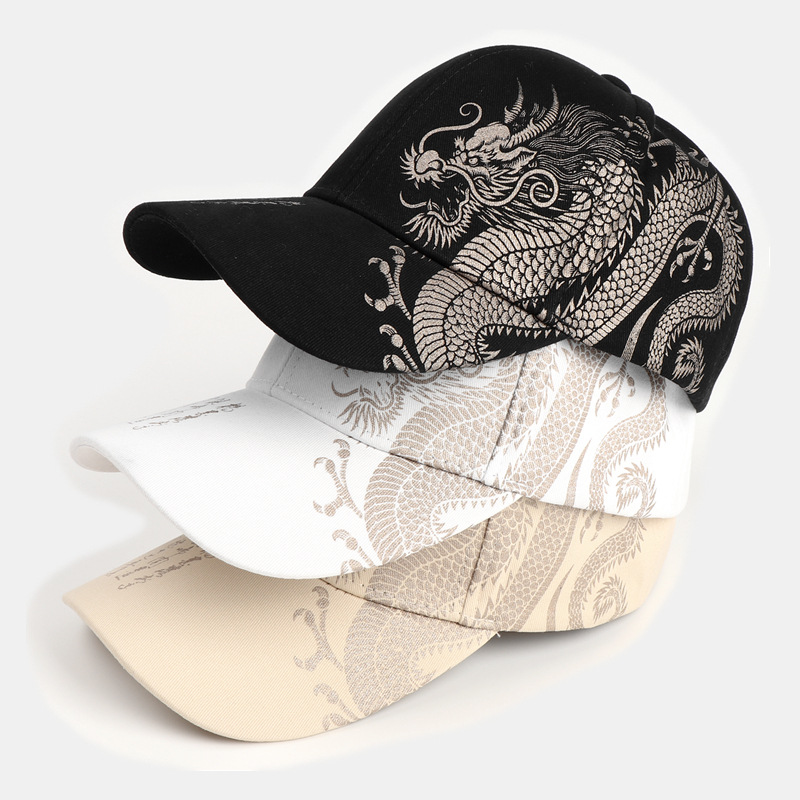 Spring and Summer Baseball Caps for Men and Women, Chinese Style Dragon Pattern Outdoor Casual Peaked Caps, Fashionable and Versatile Hip-Hop Sun Protection Hats