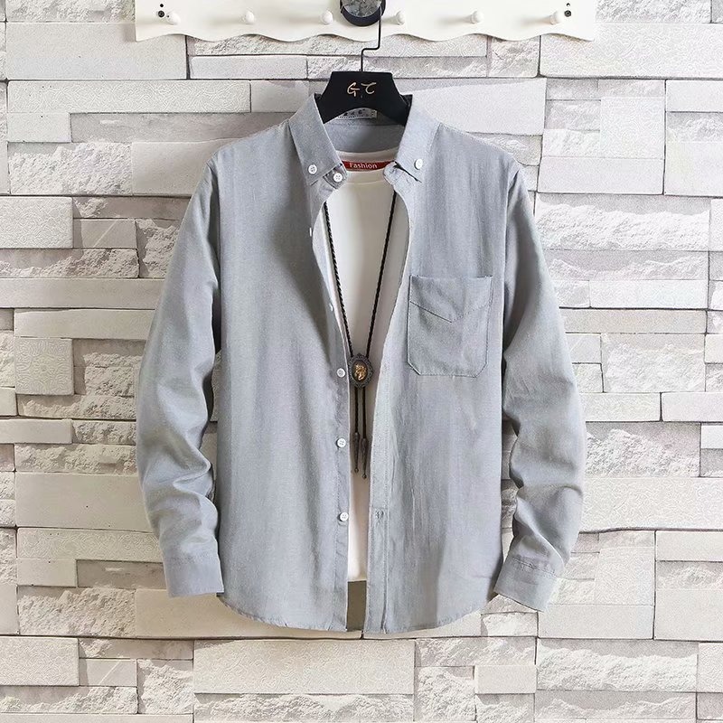 Spring and Autumn Four Seasons New Men's Oxford Long-sleeved Shirt Men's Korean-style Slim-fit Business Casual Long-sleeved Lapel Shirt