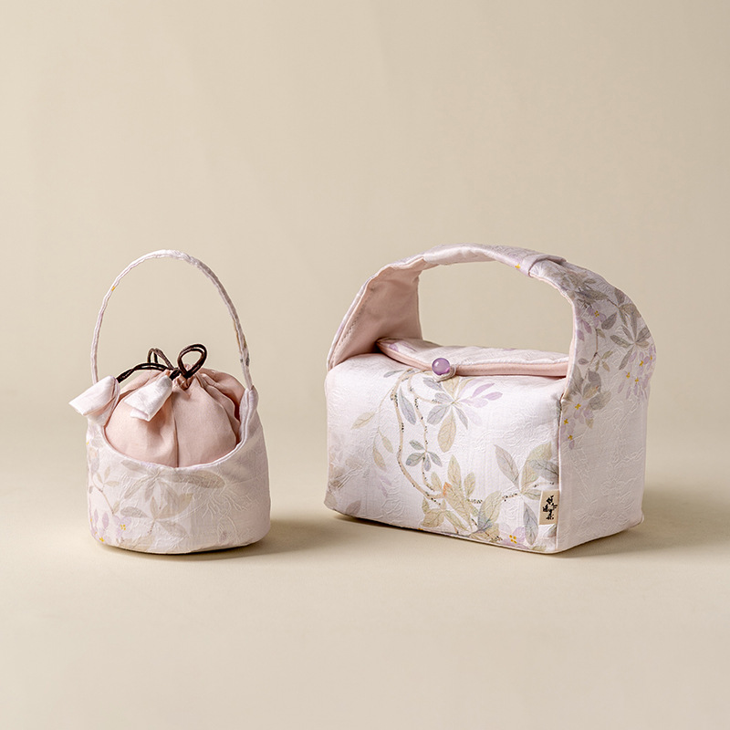 Brocade Purple Magnolia Cup Bag Portable Travel Storage Bag Tea Cup Tea Set Master Thickened Chinese Storage Bag Cloth Bag