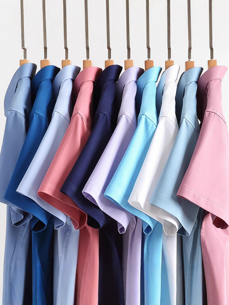 [New] Summer men's short-sleeved high elastic bamboo fiber non-ironing shirt broken card series business casual shirt
