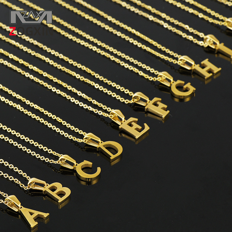 Cross-Border Fashion 18K Gold Stainless Steel Mini Letter Jewelry Necklace European and American Popular Titanium Steel Small Letter Pendant