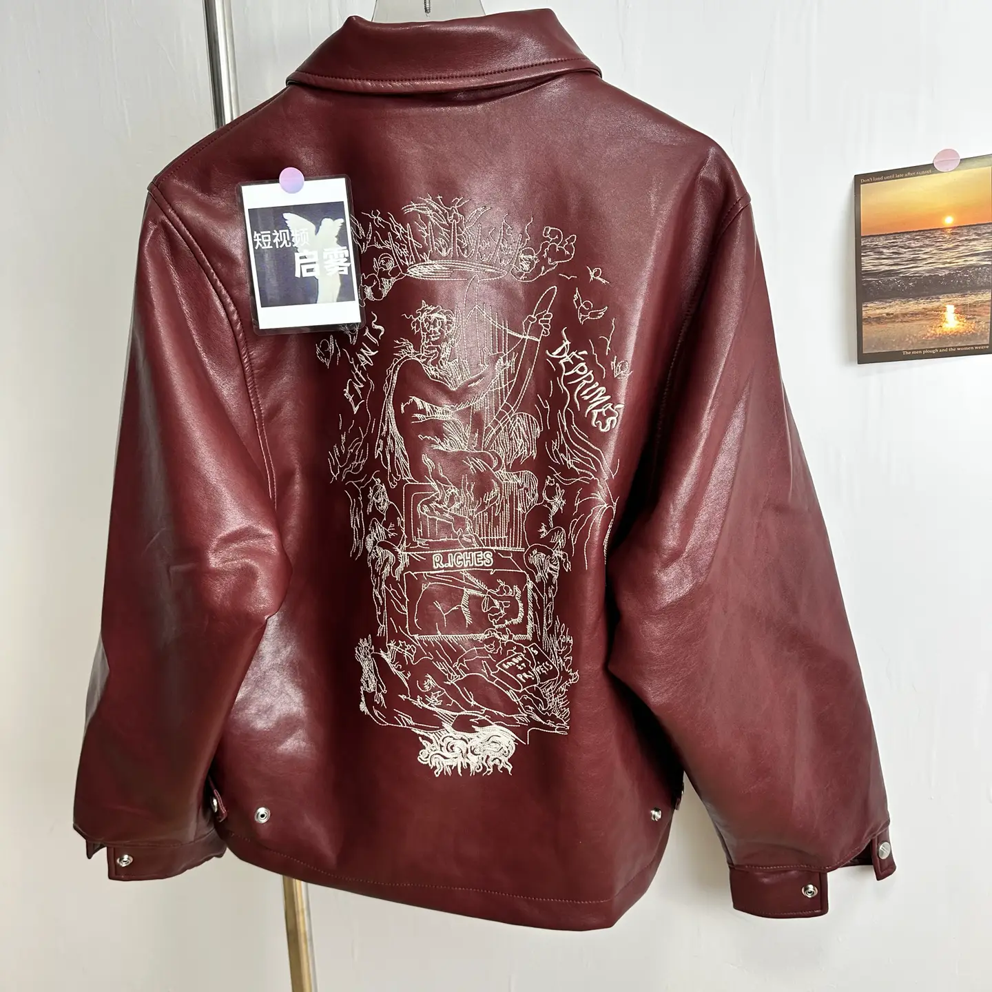 Melancholic Rich Second-Generation Erd25Ss "Principles of Love" Red Embroidered Leather Jacket Short Style for Men and Women
