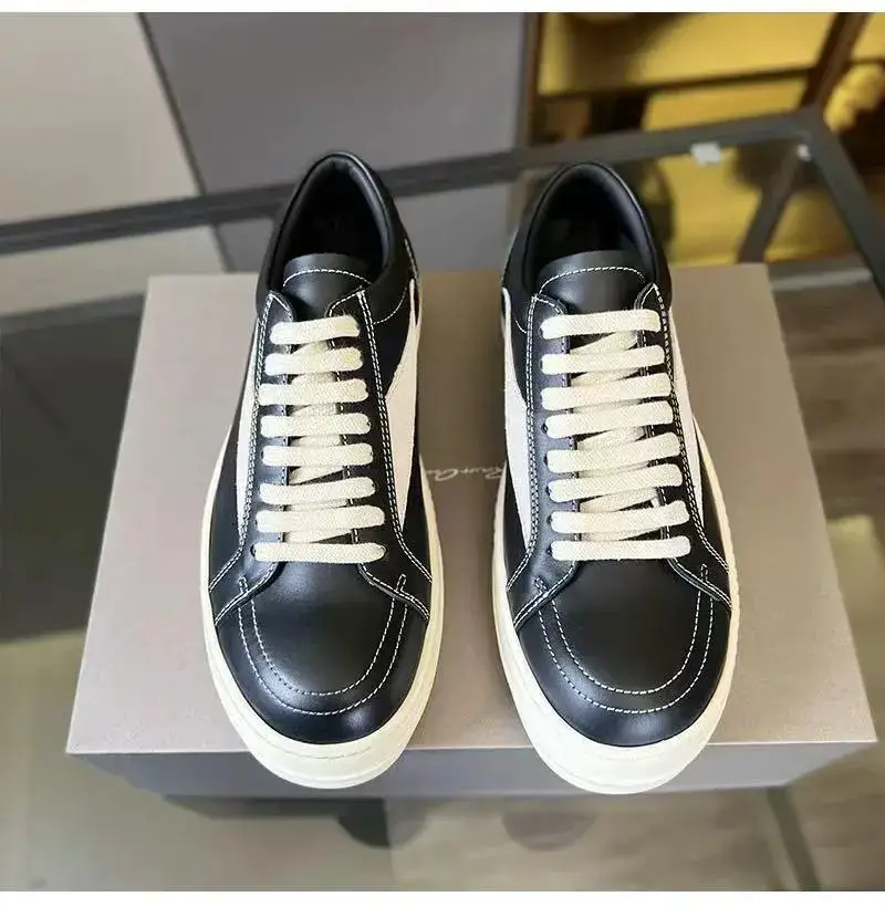 RO*RICK*Tier*Full-grain cowhide -suede Black and white leather low-top sneakers with thick soles