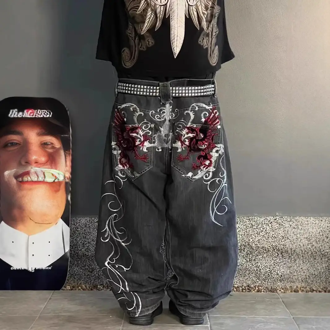 European and American Retro American Loose Printed Straight-Leg Trendy Street Dance Hip-Hop Jeans Hiphop Pants