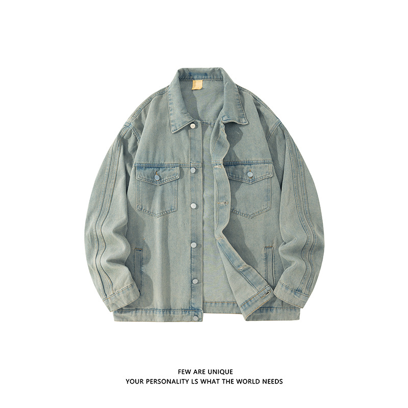 Men's Spring New Denim Jacket 2026 New Versatile Loose Fit Turn-Down Collar Workwear Jacket for Men