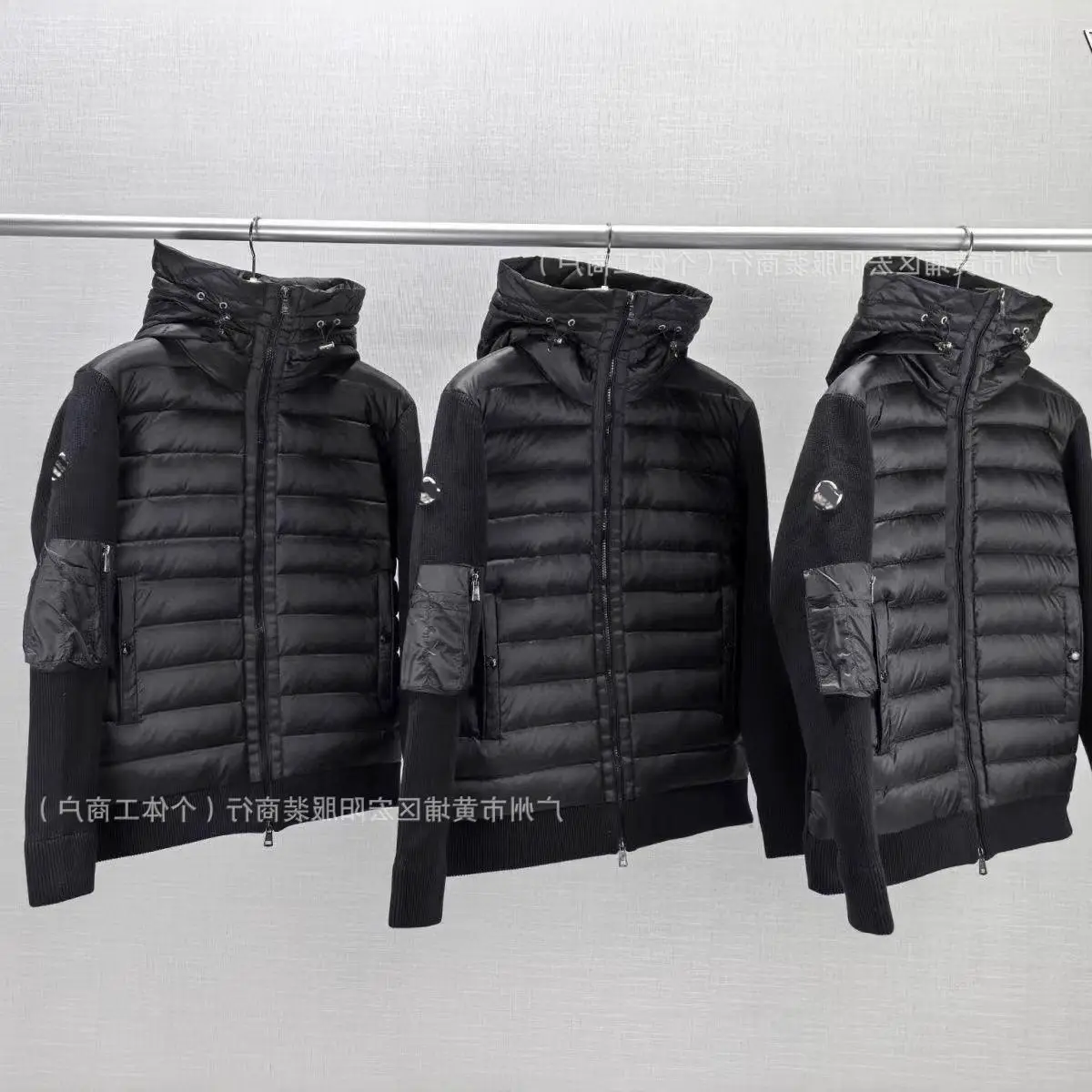 European New m Brand Knitted Patchwork Casual down Jacket Slim Versatile Hooded White Duck down Couple Coat