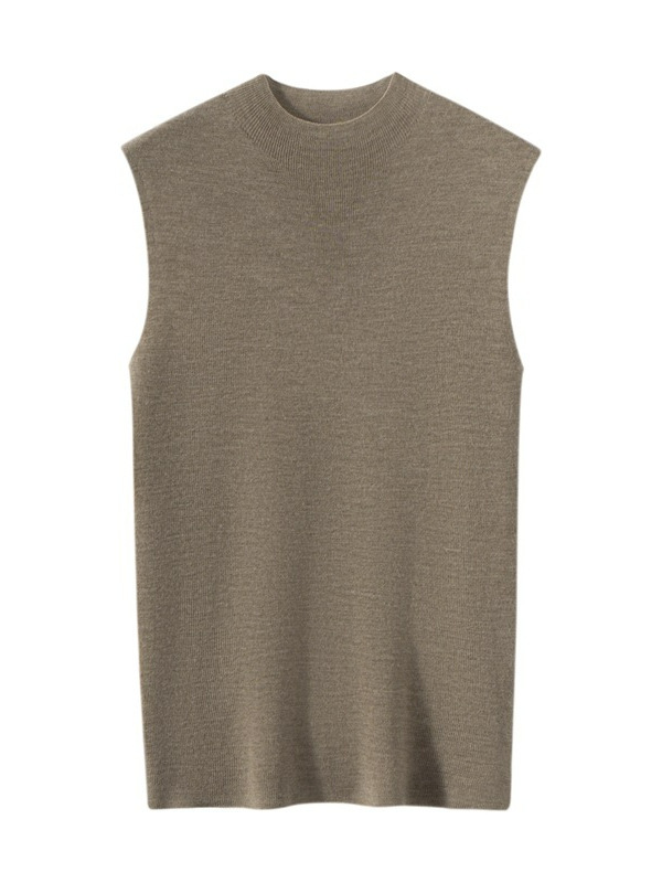Seamless Yangzi Yarn Fine-Spun Sweater, 100% Pure Wool, Half-Turtleneck Knitwear, Sleeveless, Elegant Women's Base Layer Top