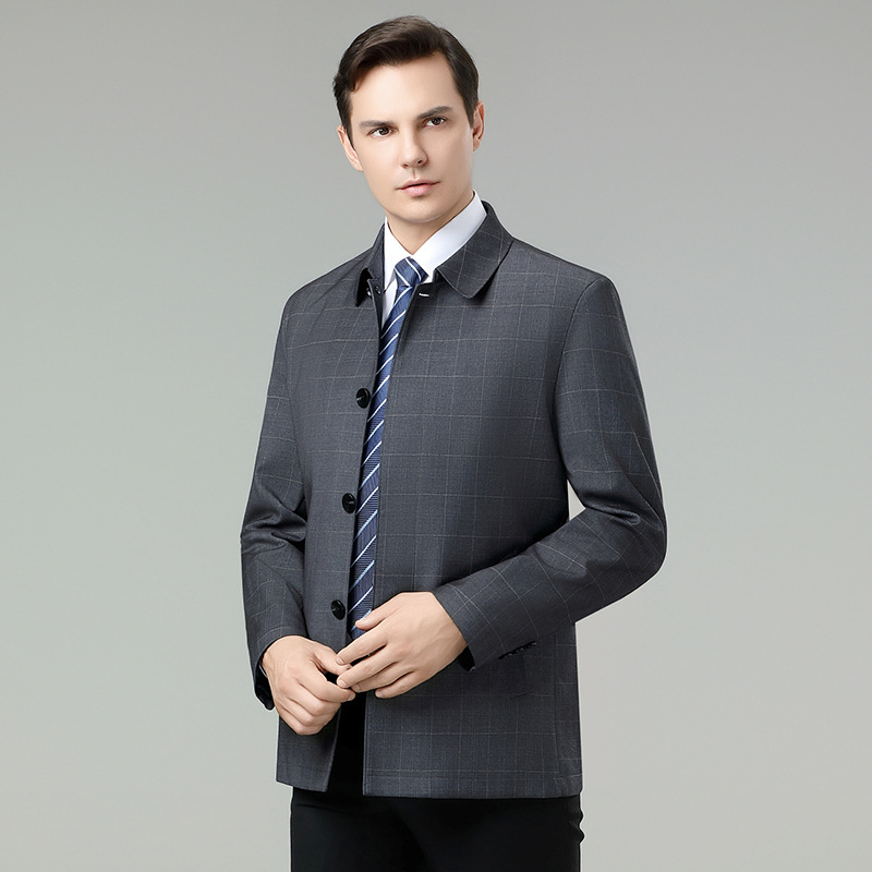 Light Luxury Brand Men's Clothing, Dad-Style Casual Plaid Jacket, New Spring Collection, Middle-Aged and Elderly Business Non-Iron Jacket