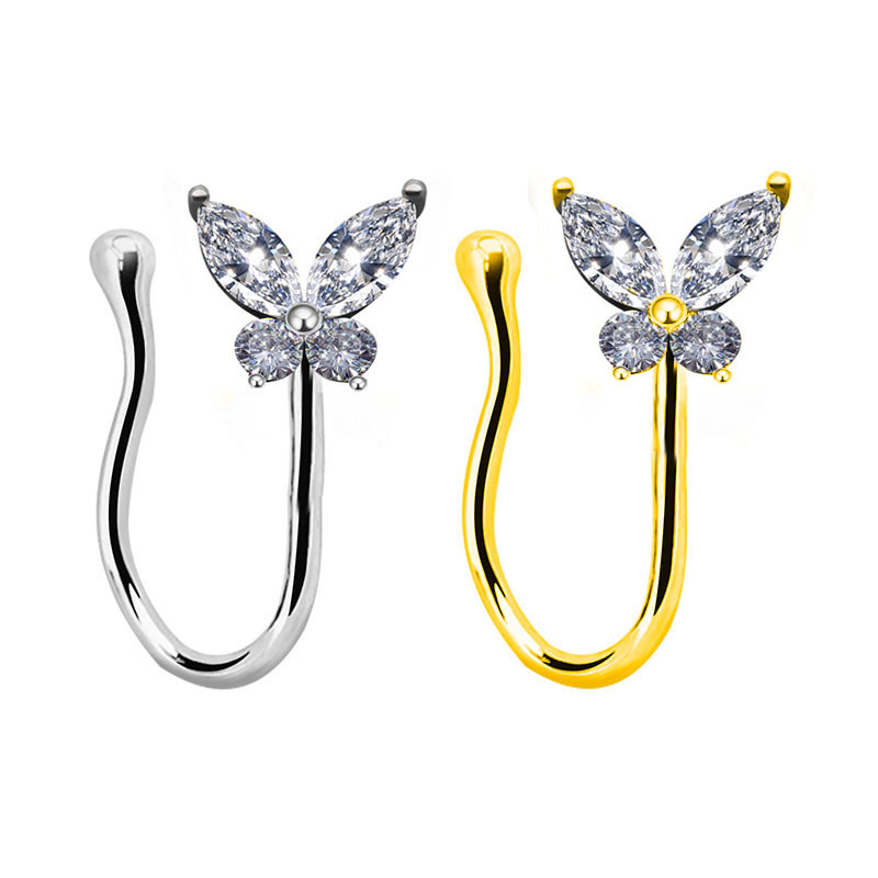 Gaby Europe and the United States cross-border rabbit nose ring butterfly nose ring small flower nose clip five star moon copper nose ring without hole puncture