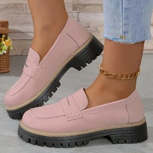 2025 New Spring and Autumn Loafers plus size Casual Sandy British Style Women's Shoes Thick Heel Thick Sole Foreign Trade Vintage