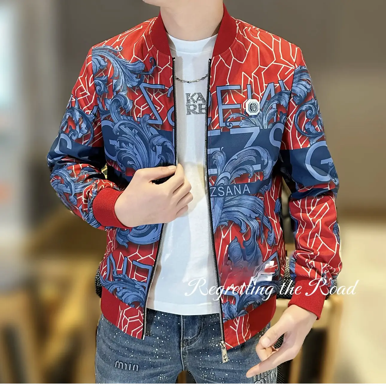 European Goods Station Spring New arrival Trendy Popular Heavy Industry Print jacket Men Fashion silm Easiest for match Casual Handsome Jacket