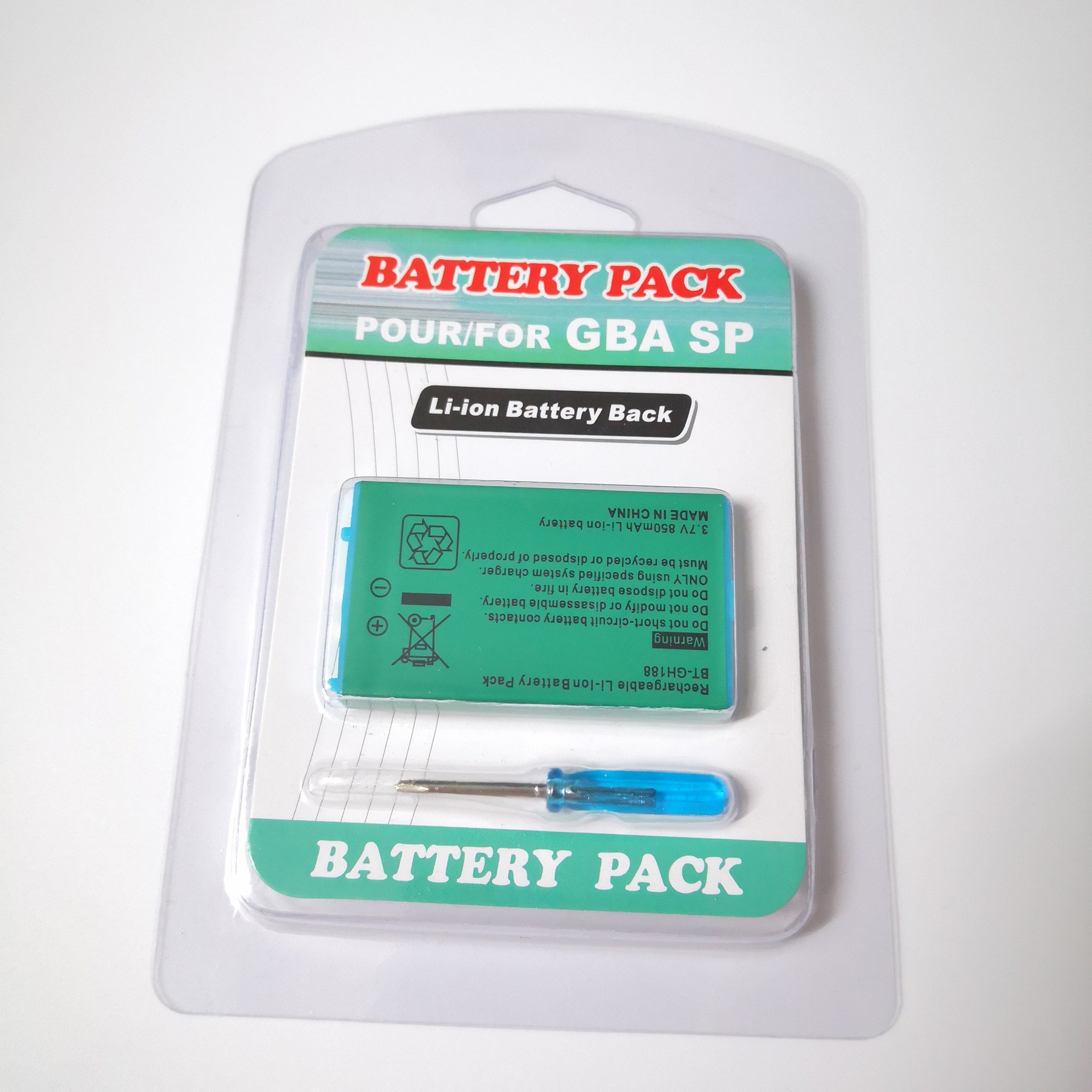 Gba Game Console Built-In Battery 850Mah Sp Game Console Battery with Screwdriver Gameboy Blister Installation