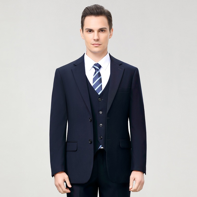 High-End Wool Suit Suit for Middle-Aged Men, Business Formal Wear, Pure Color Professional Suit, Large Size Wedding Dress, Dad Wear