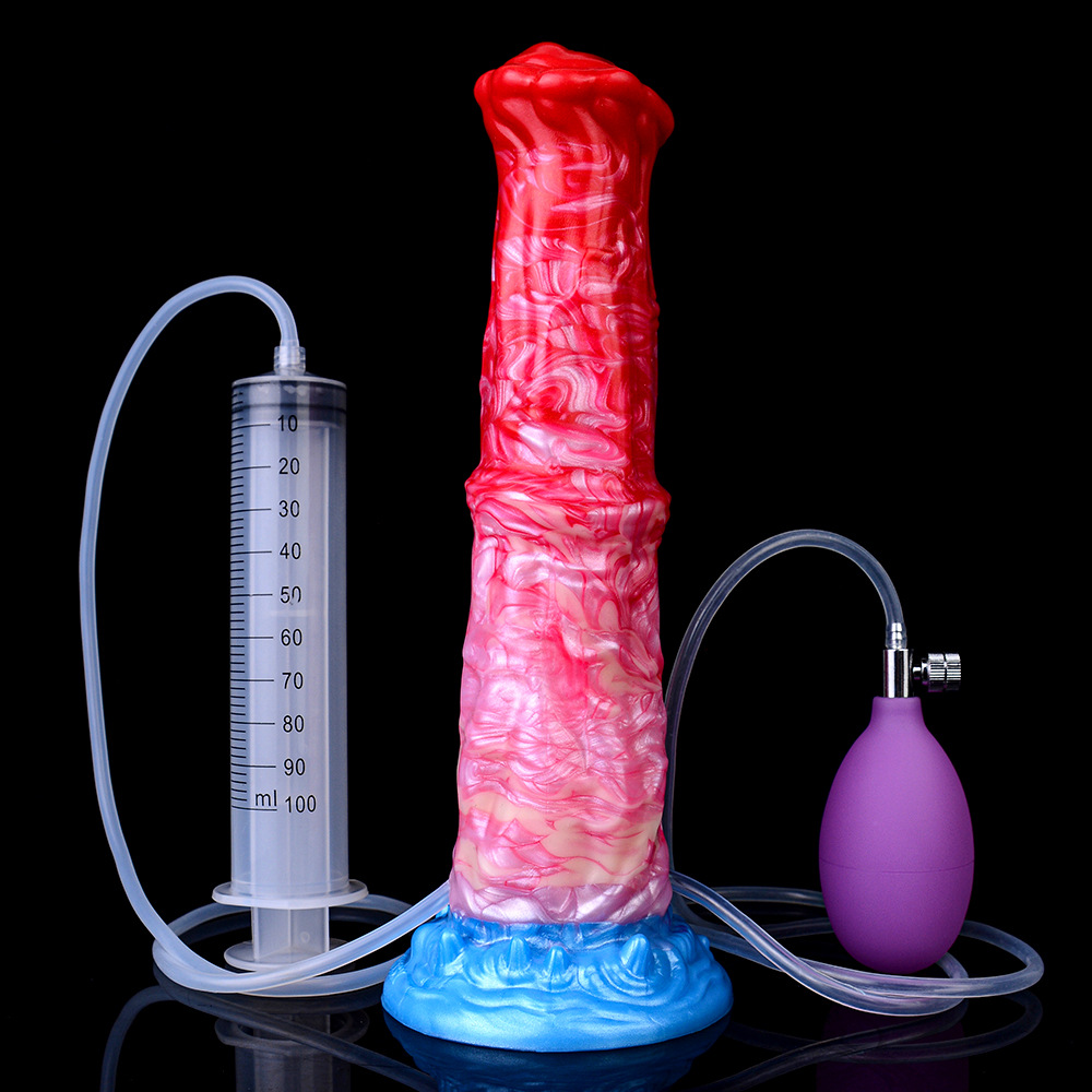 Nnsx5246 Dragon Flame Color Inflatable Dildo Masturbator with Squirting Function, Silicone Anal Plug, Imitation Horse Penis