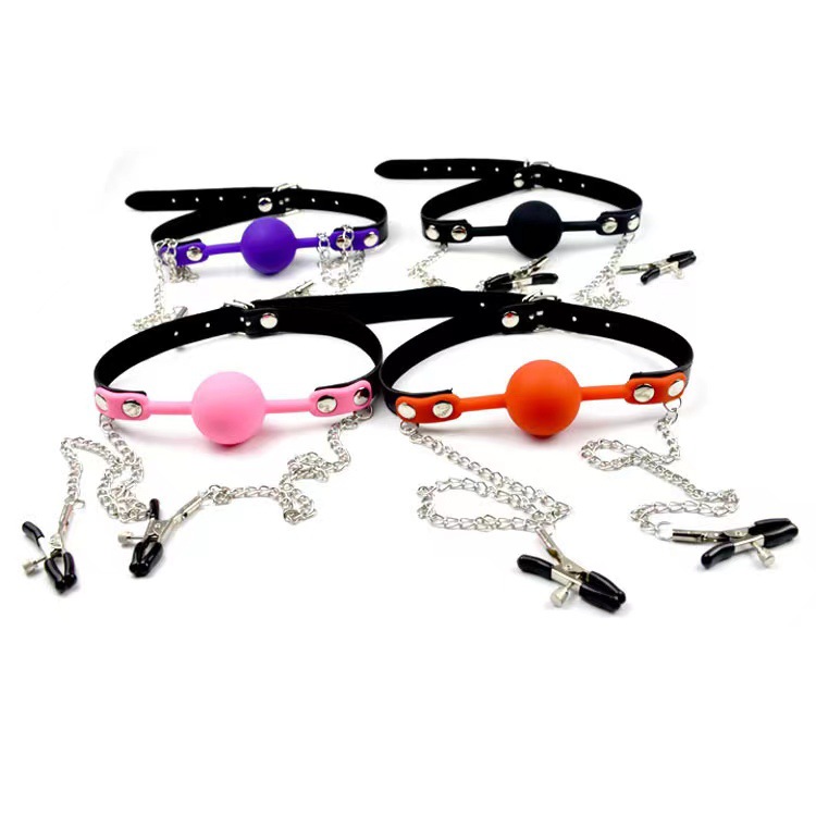 SM adult sex toys silicone mouth plug female alternative masturbation Mimi breast clip chain sexy binding leather mouth ball