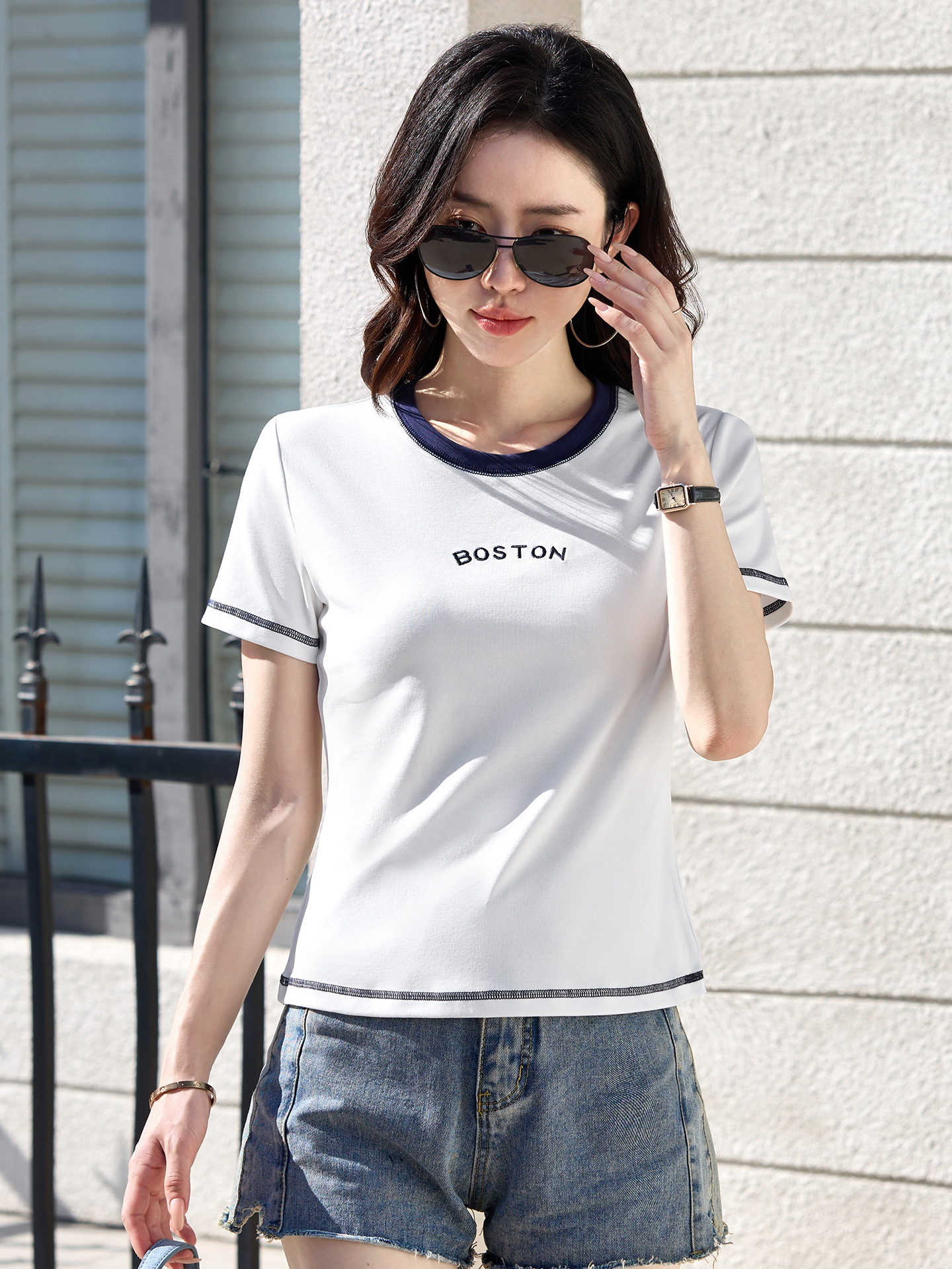 2026 New Early Spring Short-Sleeved Printed Casual Women's Round Neck T-Shirt Letter Style 345