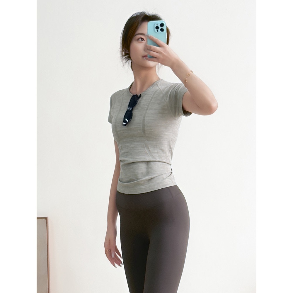 Blue Xiaoke Summer Thin Yoga Wear Sports Fitness Short-Sleeve Quick-Dry Running Training Top Slimming T-Shirt for Women