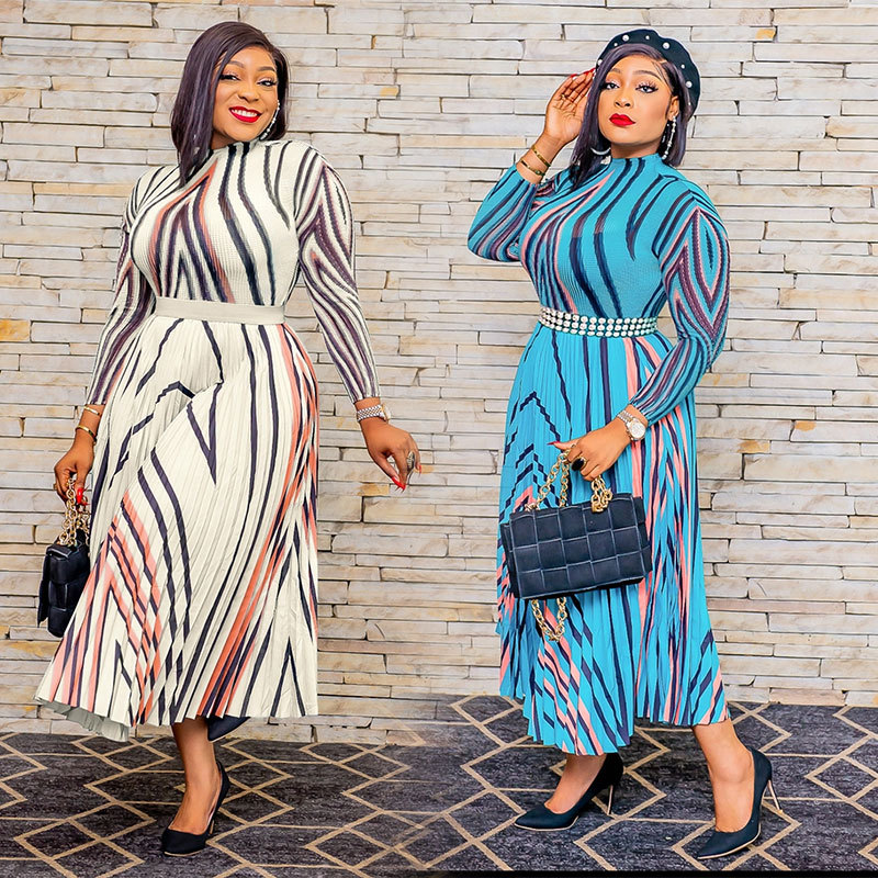 8655 European and American Women's Dress Autumn Slightly Chubby Women's Dress Printed Long Sleeve Dress Loose Large Size 2022 New Style