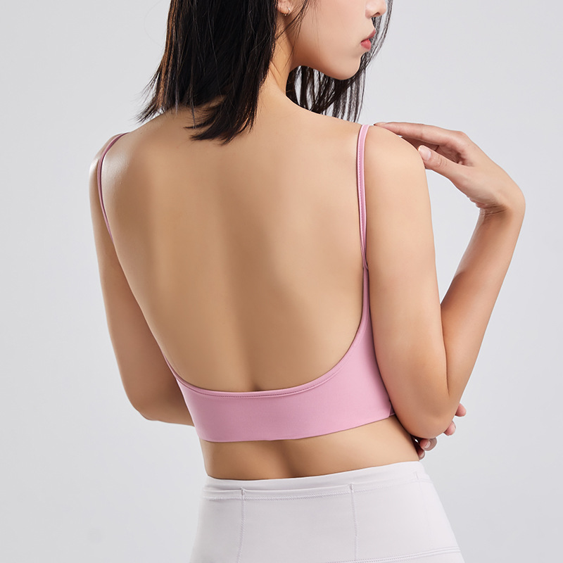 Double-Sided Naked Thin Shoulder Strap Beautiful Back Sports Underwear Women's Shockproof Gather-Up Running Fitness Bra Yoga Camisole Vest