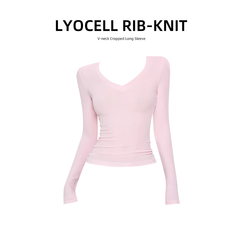 Pink Pure Desire Spicy Girl Base Shirt Tencel Lyocell Long-Sleeve T-Shirt Women's Slim-Fit Top Spring and Autumn Design T-Shirt