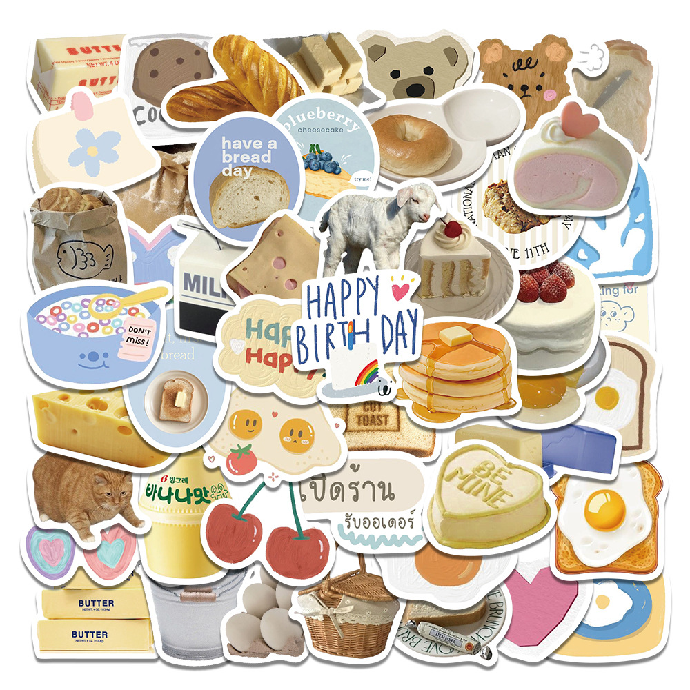 63 pieces of milk Hu Hu milk butter bread stickers luggage notebook water cup food Hand Account stickers can be Wholesale