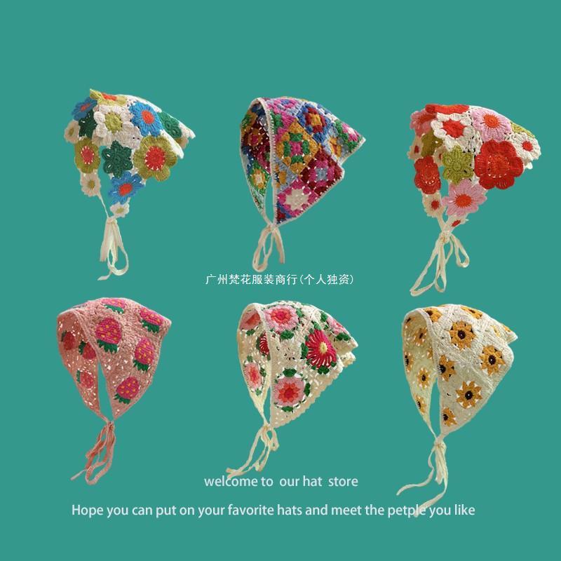 Korean-style Hollow Crochet Triangle Scarf Handmade Knitted Hair Band Women's Retro Internet Celebrity Sweet Daisy Headscarf Women