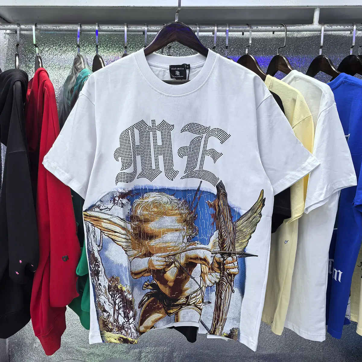 Mixed EMOTION vintage printed hot stamping letters, trendy high street fashion, casual hip-hop, pure cotton short sleeved T-shirt
