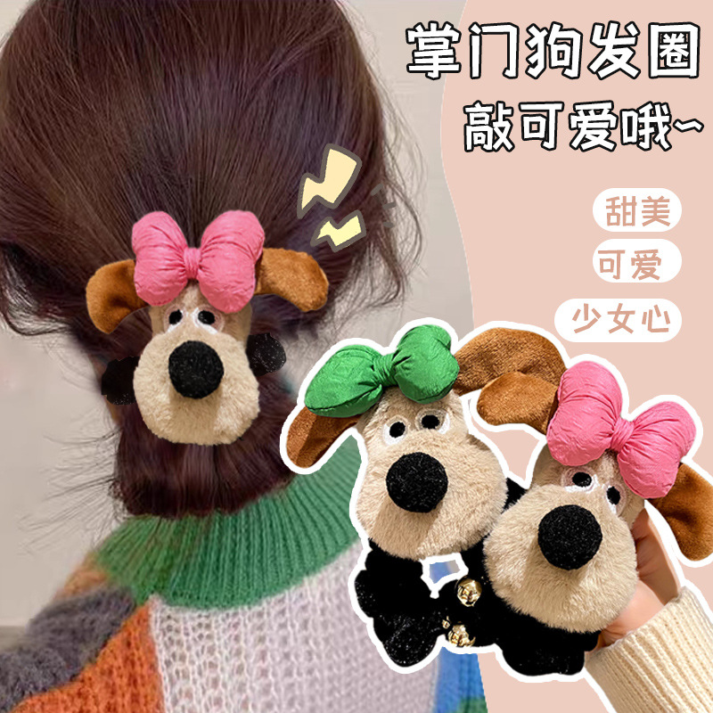 Honey ha ha dog cute bow rubber band women's hair rope high sense velvet hair ring head rope 2024 new style