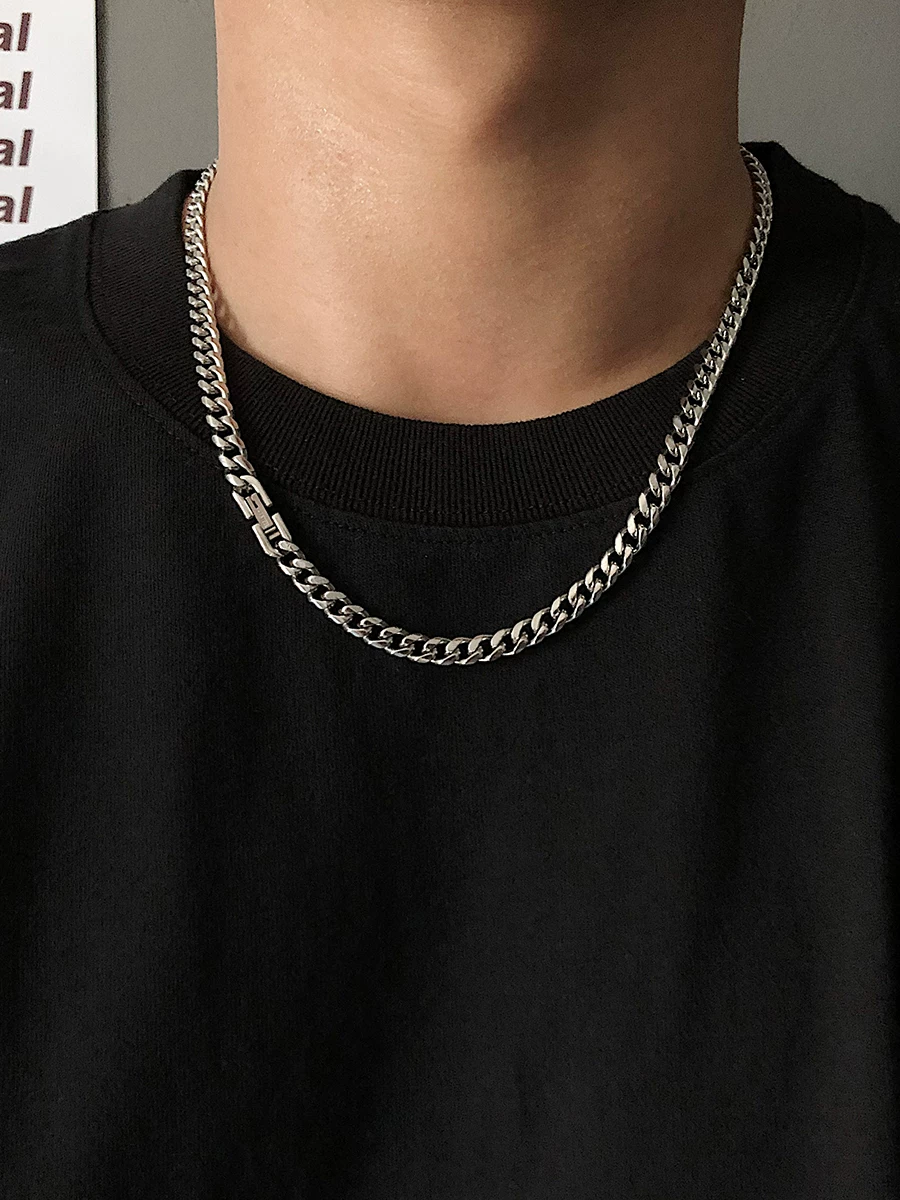 Saz Non-Fading Original Hip-Hop Hong Kong Style Cuban Necklace Men's Chain Simple Titanium Steel Versatile Niche Clavicle Chain Trendy