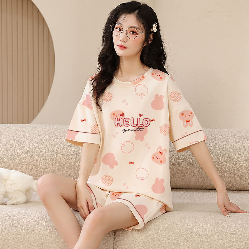 Pajamas Women's Cotton Summer New Japanese Style Fresh Sweet Cute Girl Casual Short-Sleeved Student Home Wear Set